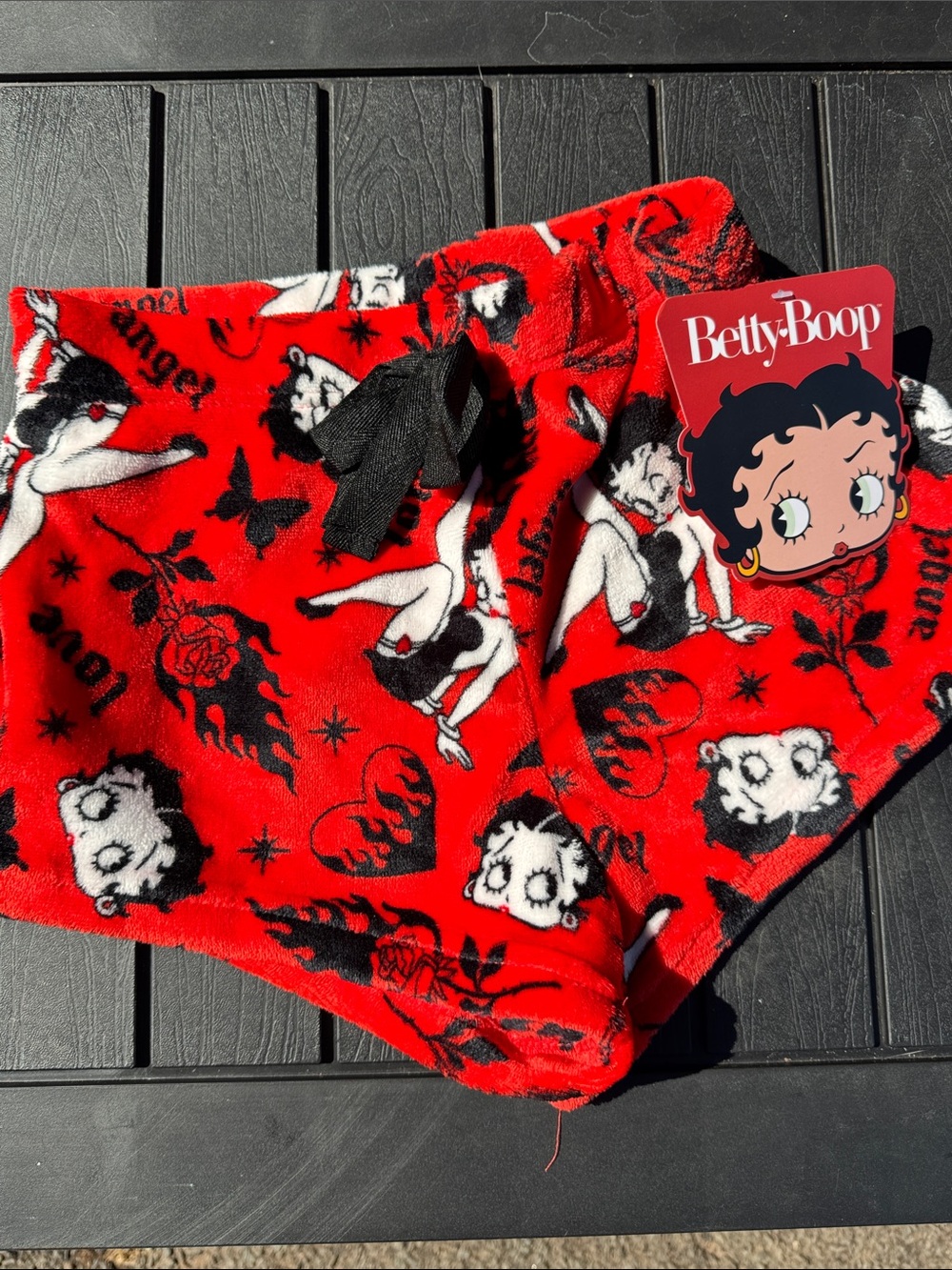 Betty Boop Red Plush Shorts with Black & White Character Print